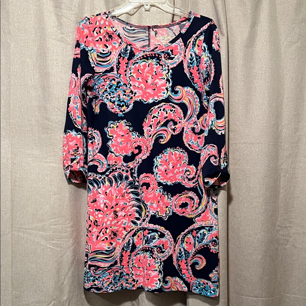Lilly Pulitzer Linden Bright Navy Pop Up For The Halibut Shift Dress Size Small